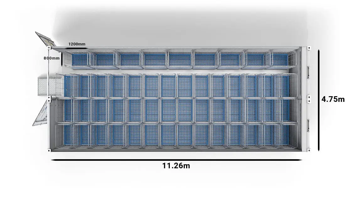 51 chariots dans un Arctic SuperStore 40 pieds à 2 compartiments